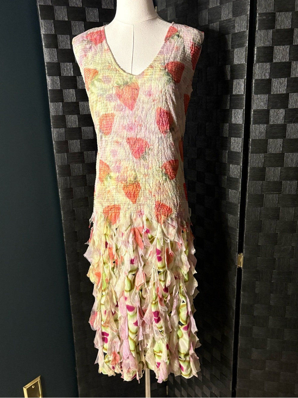 Y2k UbU Strawberry Print Crinkle Midi Dress Tattered Whimsygoth Fairycore